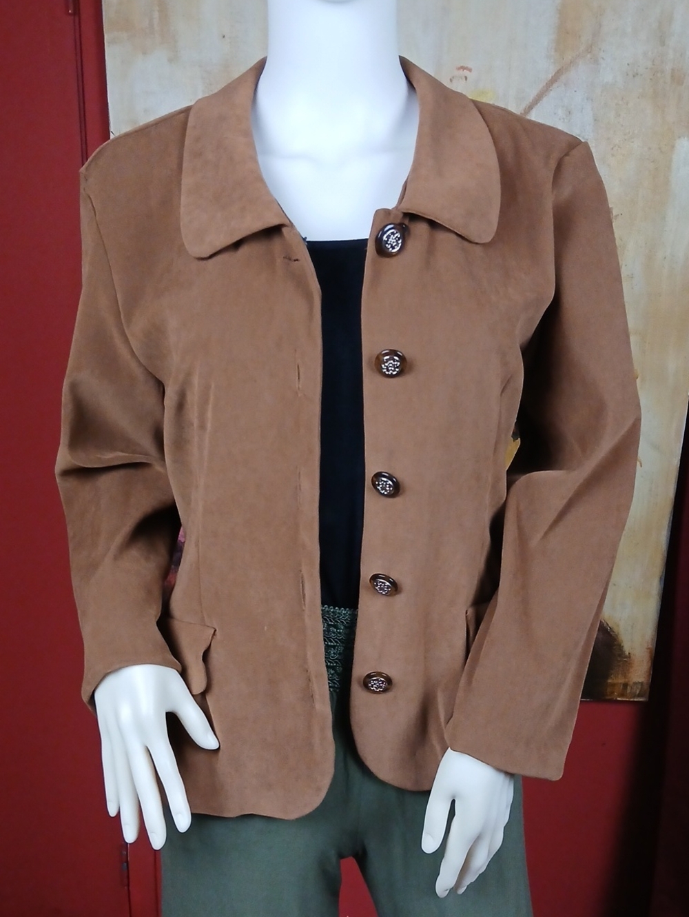 Vintage Sag Harbor Brown Faux Suede Button Front Shirt Jacket Size 10